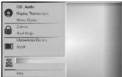 CD. Audio Napisy Tłumaczaje Menu Dysku Zukres Kod Kraju Ustawienia Ebranu Język Iney