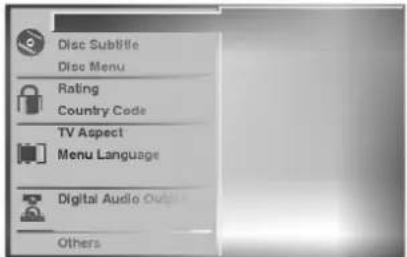 Disc Subtitle Disc Menu Rating Country Code TV Aspect Menu Language Digital Audio Outage Others