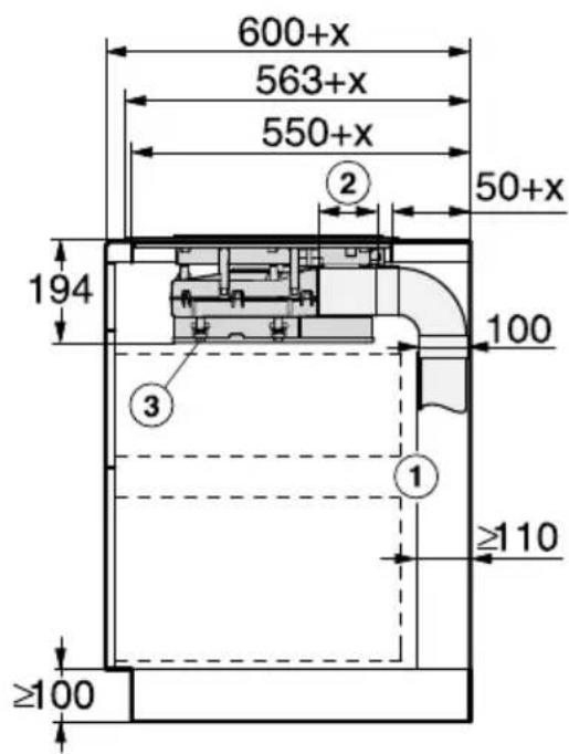 600+x 563+x 550+x ② 50+x 194 100 ③ ① ≥110 ≥100