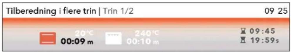 Tilberedning i flere trin | Trin 1/2 09 25 20°C 00:09 m 240°C 00:10 m 09:45 19:59s