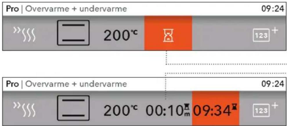 Pro | Overvarme + undervarme 09:24 »»»» —— 200°C 123 + Pro | Overvarme + undervarme 09:24 »»»» —— 200°C 00:10m 09:34 123 +