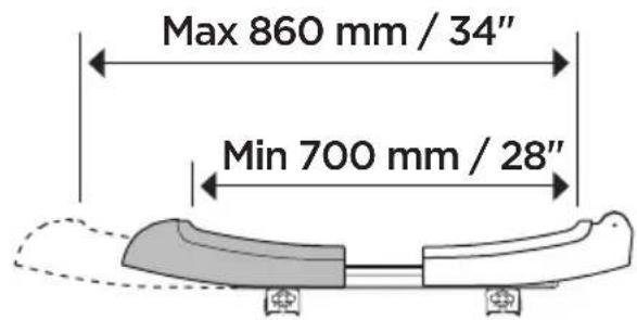 Max 860 mm / 34" Min 700 mm / 28"