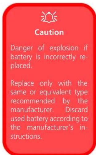 Caution Danger of explosion if battery is incorrectly re- placed. Replace only with the same or equivalent type recommended by the manufacturer. Discard used battery according to the manufacturer's in- structions.