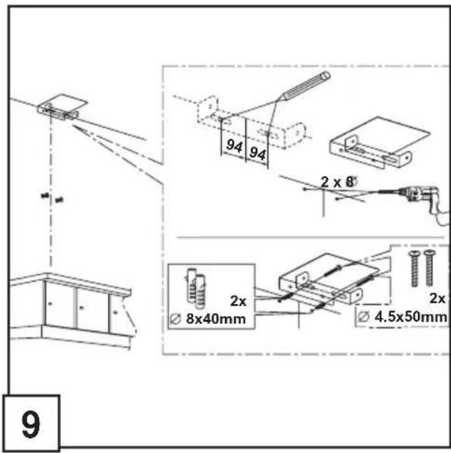 94 94 2 x 8 2x Ø 8x40mm 2x Ø 4.5x50mm 9