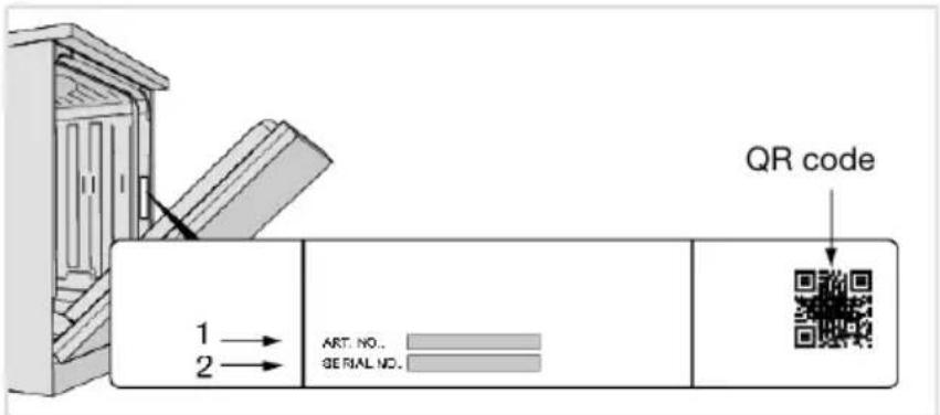 QR code 1 → ART. NO.. 2 → SERIAL NO.