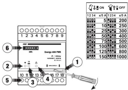 ON OFF 12 34 x/5 A 12 34 x/5 A 5 200 10 250 25 300 50 400 75 500 100 600 125 800 150 1000 ⑥ ② ⑤ ③ ④ Energy-400 PWR FL: 10kW/W SHEROLED POWER R1: 1.5V R2: 1.5V R3: 1.5V R4: 1.5V ① ② ③ ④