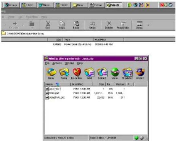 WinZip (Unregistered版) - Jacc.zip File Options Options Help New Comi Features And Extract View Checkout Wizard Name Modified Size Pa Packed P WCC 100 Y7601 1200 AM 1.0% 1 Win-pid Y7601 1200 AM 1,837.7 85% 4,988. Song/Win.PAC Y7601 1200 AM 22,432 36% 271 Selected D files, D bytes Total S files, 1,849KB