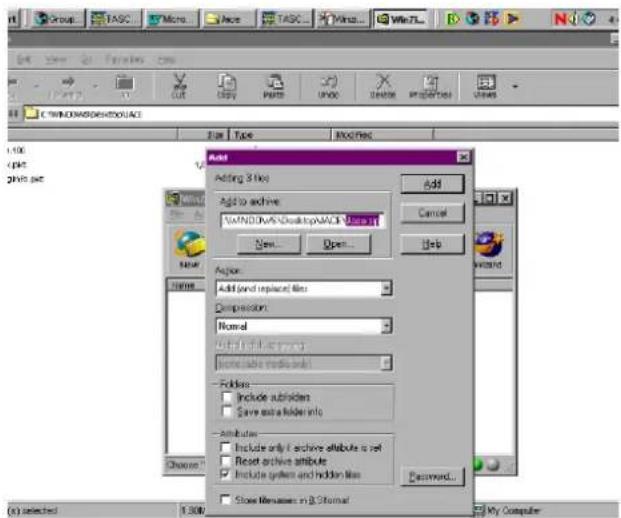 Add Adding 3 files Add to archive WinN/D WinN Desktop\Alt6.10\Alt6.10 New... Open... Add Cancel Help Action Add (and replaced) files Compression: Normal Default file type Invisible media link Folders Include subholders Save extra folder into Attributes Include only if archives attribute is set Reset archive attribute Include system and hidden files Close Menower in B:\Form1 Command... My Computer