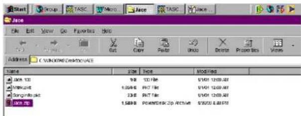 Start Group TASC Micro... Jace TASC Jace... Jace File Edit View Go Favorites Help Cut Copy Paste Shop Delete Properties Views Address C:\WINDOWS\CADMO\JACE Name Size Note Modelling Jace 120 9KB 100 KB 5/101 12:00 AM Microsoft 1.3KB NET 1KB 5/101 12:00 AM Dongfang Jace 23KB NET 1KB 5/101 12:00 AM Jace 268 1.5KB NET POWER/DAC/JP ARCHITECTS 5/2023 & 4:07 PM