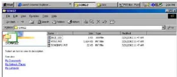 SONG2 File Edit View Favorites Tools Help SONG2 Name: SONG2_103 1 KB 367 files 3.664 KB 887 files 22 KB 887 files SONG2.PGT SONG2.PGT 3/25/2002.11-07 AM 3/25/2002.11-07 AM 3/25/2002.11-07 AM Selected an remote view to description. New also My Documents My Internet Files My Computer