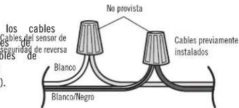 No provista los cables Cables del sensor de seguridad de reversa Cables de Blanco Cables previamente instalados Blanco/Negro