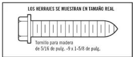 LOS HERRAJES SE MUESTRAN EN TAMAÑO REAL Tornillo para madera de 5/16 de pulg. -9 x 1-5/8 de pulg.