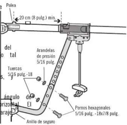 Polea 20 cm (8 pulg.) min. del o tal Tuercas 5/16 pulg.-18 ángulo de horizontal araje. Anillo de seguro Arandelas de presión 5/16 pulg. Pernos hexagonales 5/16 pulg. -18x7/8 pulg.