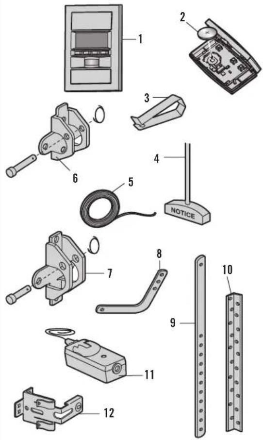 Exploded view diagram of a home control panel with numbered parts for identification