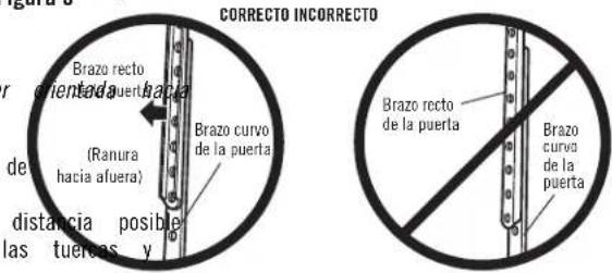 CORRECTO INCORRECTO Brazo recto orientada puerta hacia (Ranura hacia afuera) distancia posible las tueras y Brazo curvo de la puerta Brazo recto de la puerta Brazo curvo de la puerta