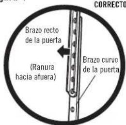 CORRECTO Brazo recto de la puerta (Ranura hacia afuera) Brazo curvo de la puerta