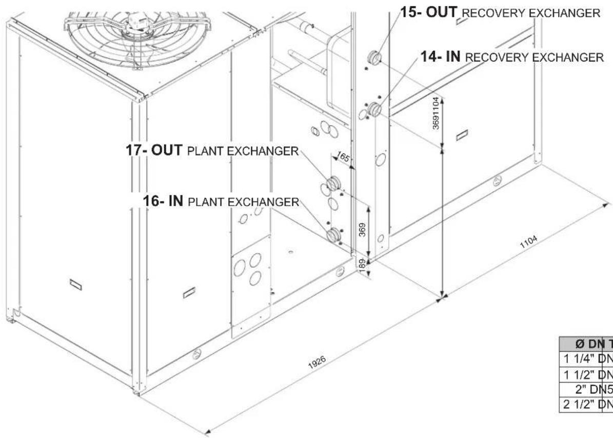 15- OUT RECOVERY EXCHANGER 14- IN RECOVERY EXCHANGER 17- OUT PLANT EXCHANGER 16- IN PLANT EXCHANGER 3691104 165 369 189 1104 Ø DN T 1 1/4" DN 1 1/2" DN 2" DN5 2 1/2" DN 1926
