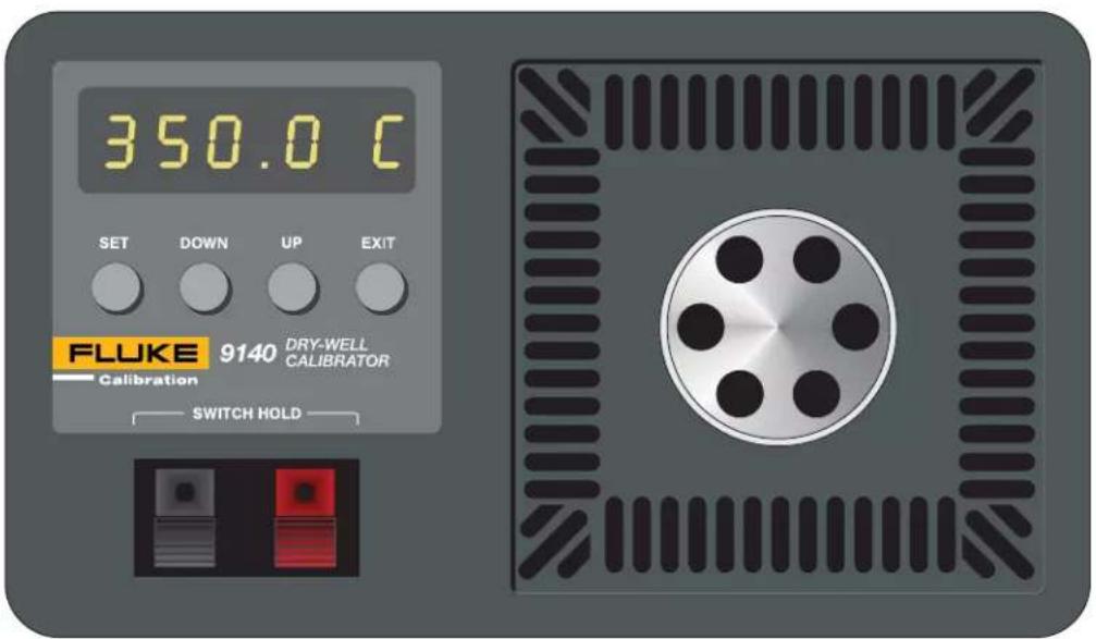 350.0 °C SET DOWN UP EXIT FLUKE 9140 DRY-WELL CALIBRATOR SWITCH HOLD