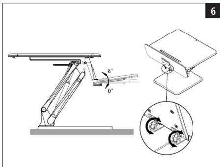 Technical diagram of a mechanical arm assembly with angular annotations and a close-up inset showing rotational components.