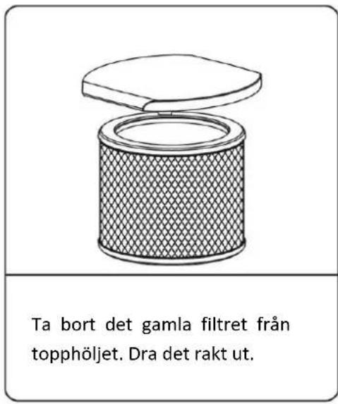Ta bort det gamla filtret från topphöljet. Dra det rakt ut.