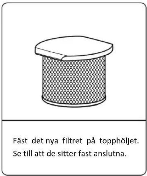 Fäst det nya filtret på topphöljet. Se till att de sitter fast anslutna.