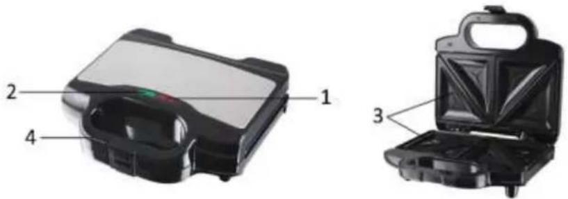 Diagram of a portable electronic device with labeled parts: two main modules and one internal tray.
