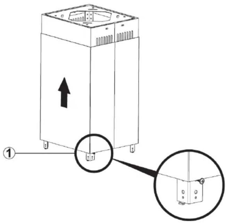 Technical diagram of a washing machine with labeled components and directional arrows indicating motion or assembly.