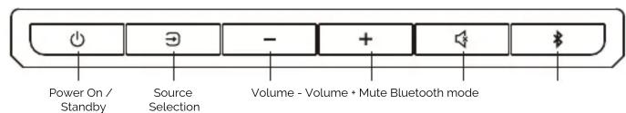 Power On / Standby Source Selection Volume - Volume + Mute Bluetooth mode