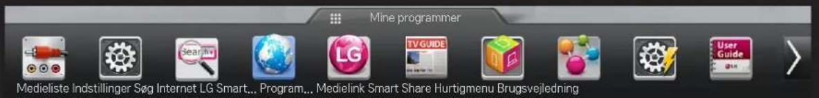 Mine programmer Medieliste Indstillinger Søg Internet LG Smart... Program... Medielink Smart Share Hurtigmenu Brugsvejledning