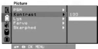 Picture PSM Kontrast Lys Farve Skarphed 100 OK MENU