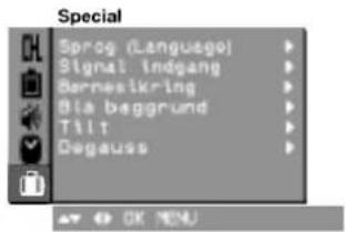 Special Sprog (Language) Signal indgang Barnesikring Bla baggrund Tilt Degauss
