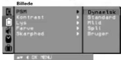 Billede PSM Kontrast Lys Farve Skarphed Dynamisk Standard Mild Spli Bruger