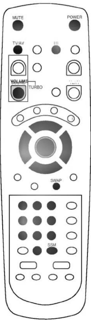 MUTE POWER TV/AV UII VOLUME SOUND TURBO SWAP SSM