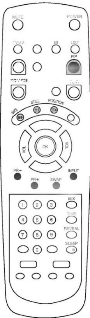 MUTE POWER TWAV MI LIST PIP VOLIVE TIME SIZE STILL POSITION OK VOL VOL PR- PR+ SWAP INPUT 1 2 3 4 5 6 7 8 9 0 MIX TIME REVEAL SLEEP M