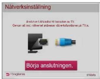 Nätverksinställning Anslut en Akti-aktial till horsdan av TV. Genom all inst. nätverket aktiverer näverkafundioner på TV.a. Börja anslutningen. Finanfonds eVista