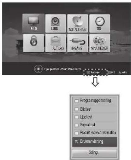 BILD LIUD INSTALLING TID ALTLLAS INGANG MINA MEDIER Programuppdatering Bilictest Lijutest Signaltest Produkt-serviceinformation Bruksanvisning Stäng