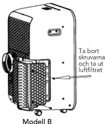 Ta bort skruvarna och ta ut luftfiltret Modell B