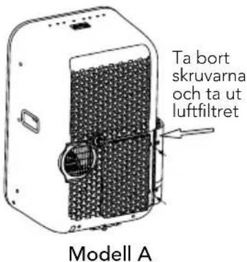 Ta bort skruvarna och ta ut luftfiltret Modell A