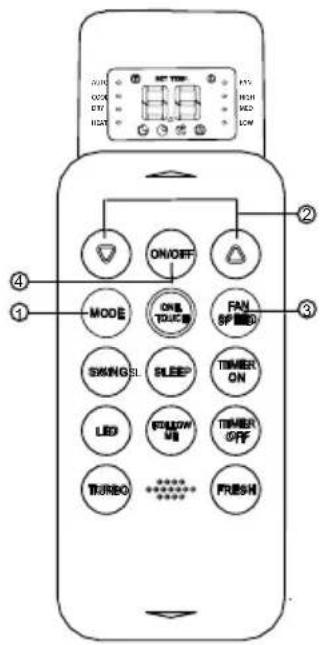 ON OFF ON/OFF MODE ON/OFF SWING ELEEP TIMMER ON LED SOLLOW ON TIMMER OFF TURBO FRESH