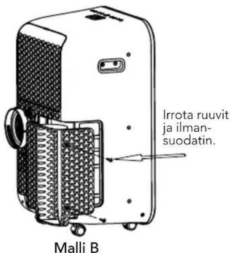 Irrota ruuvit ja ilman- suodatin. Malli B