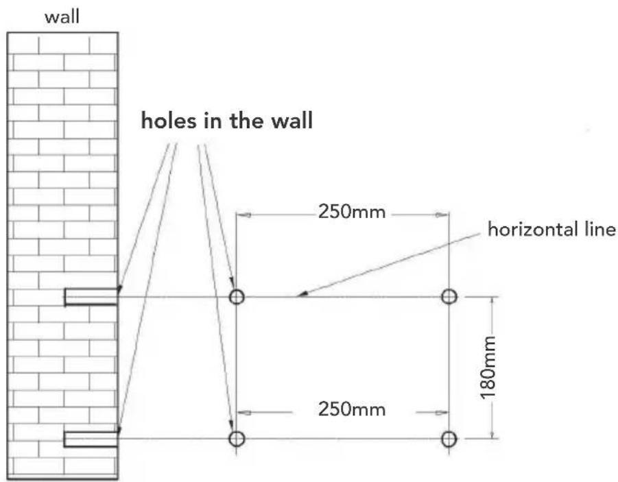 wall holes in the wall 250mm horizontal line 180mm 250mm
