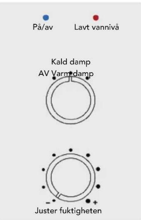 På/av Lavt vannivå Kald damp AV Varm damp -+ Juster fuktigheten