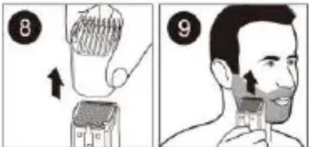 Illustration showing hair styling technique with numbered steps 8 and 9, illustrating a hairpin application on a small house.