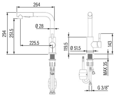 264 Ø 28 294 251.5 225.5 119.5 Ø 51.5 MAX 35 143 G 3/8"