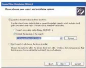 Formed New Hardware Wizard Please choose your search and installation options. Search for the best drive to these locations. Use the clock boxes below to list or expand the default search, which includes local paths and/or readable media. The best drive load will be installed. Search removable media (copy, CD-ROM...) Include the logwin in the search Browse the best drive to this Browse Don't search. I should choose the drive to install. Choose this option to select the device from a bit. Windows does not guarantee that the drive you choose will be the best match for your hardware. < Back Next > Cancel