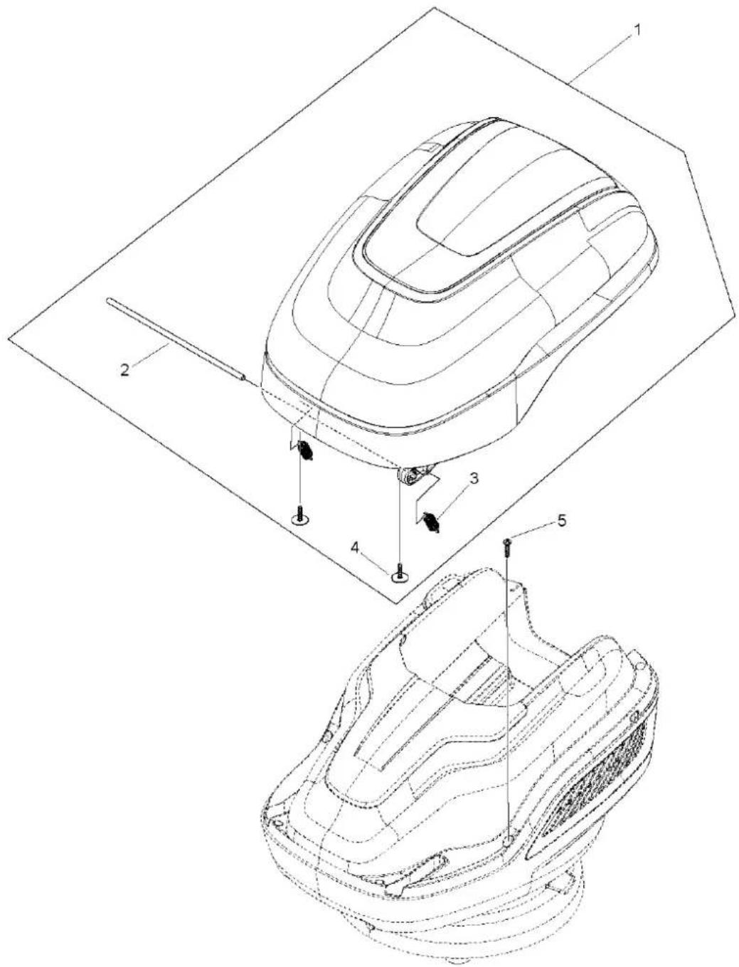 Technical diagram of a car interior with labeled components, showing exploded and assembled views.