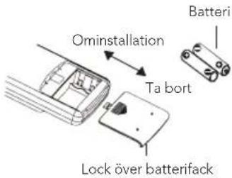 Ominstallation Ta bort Lock over batterifack Batteri