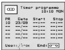 000 Timer programme 10:10 MON PR Date Start Stop 10 23/09 ---:--- ---:--- --- ---/--- ---:--- ---:--- --- ---/--- ---:--- ---:--- --- ---/--- ---:--- ---:--- --- ---/--- ---:--- ---:--- Use:0.15%ok End:○-○