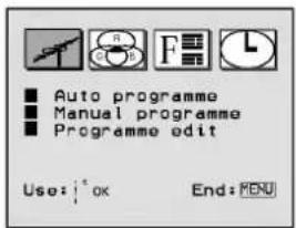■ Auto programme ■ Manual programme ■ Programme edit Use: 1.0 OK End: MENU