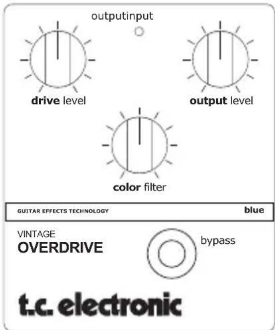 outputinput drive level output level color filter GUITAR EFFECTS TECHNOLOGY blue VINTAGE OVERDRIVE bypass t.c. electronic